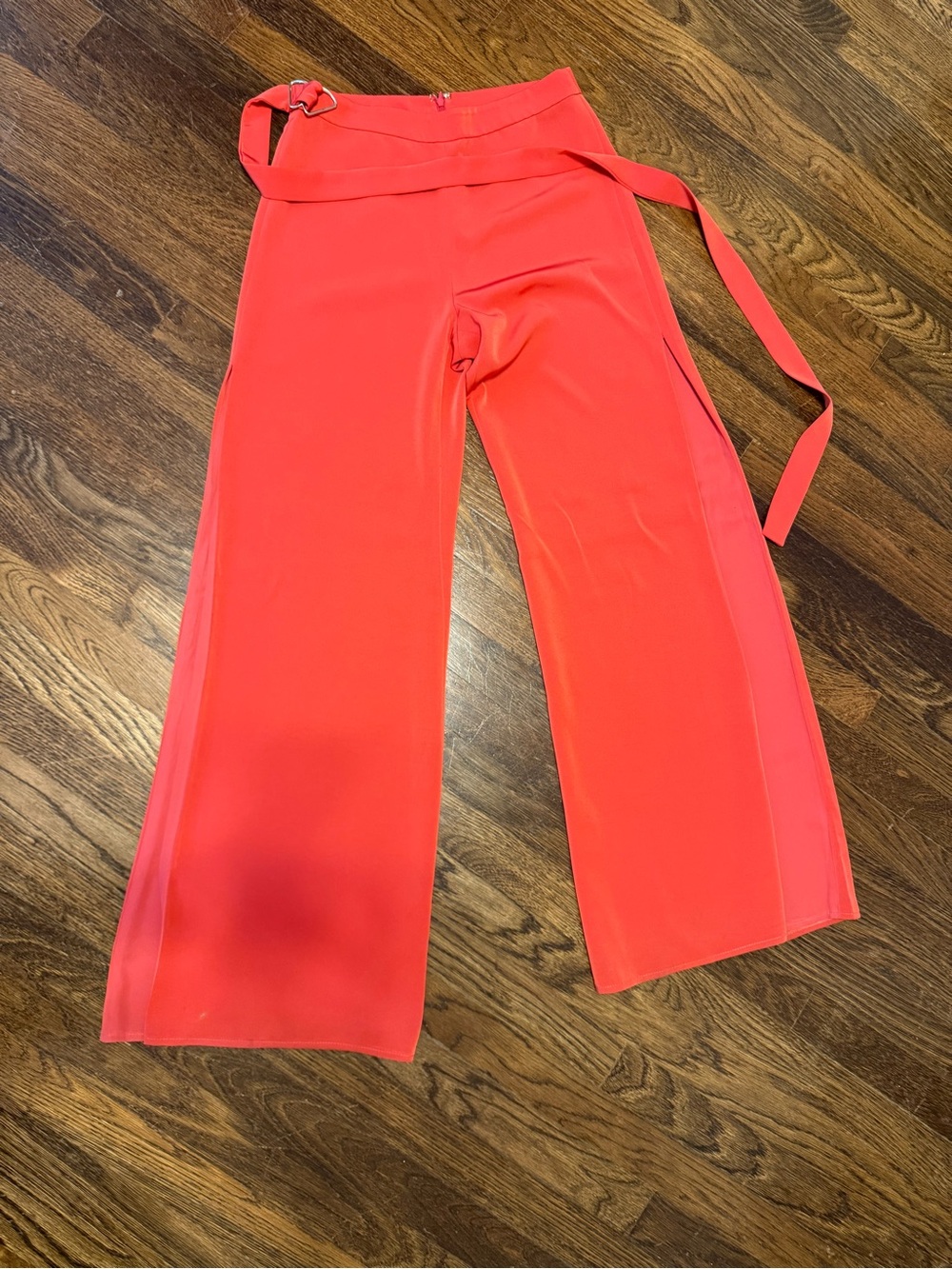 Alexis Bright Coral Wide-Leg Pants with Waist Tie
